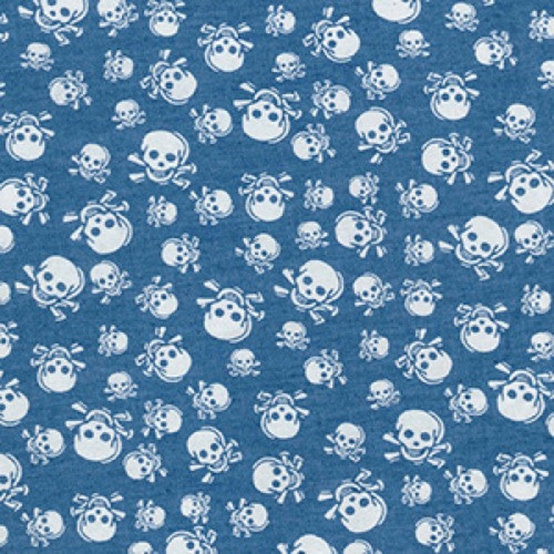 1 Metre Printed Denim- 100% Cotton – 147cm/58 – Skull & Crossbones T218