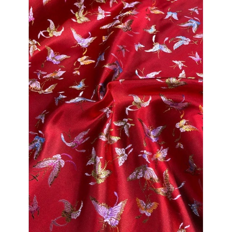 1 Metre Red Butterfly Chinese Brocade Fabric 36 Width / 91.5cm T147