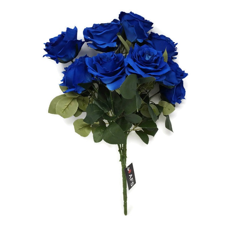 10 Head Artificial Rose Bush x 44cm – Royal Blue