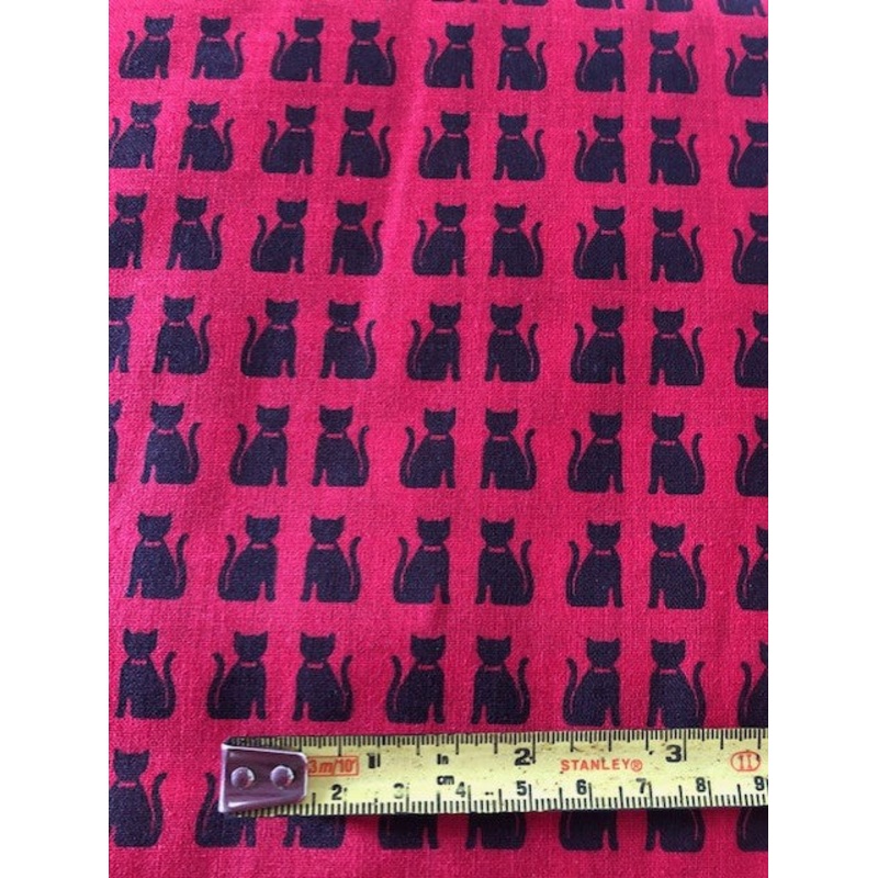 100% Cotton Lucky Black Cats on Bright Red Background 150cm Wide