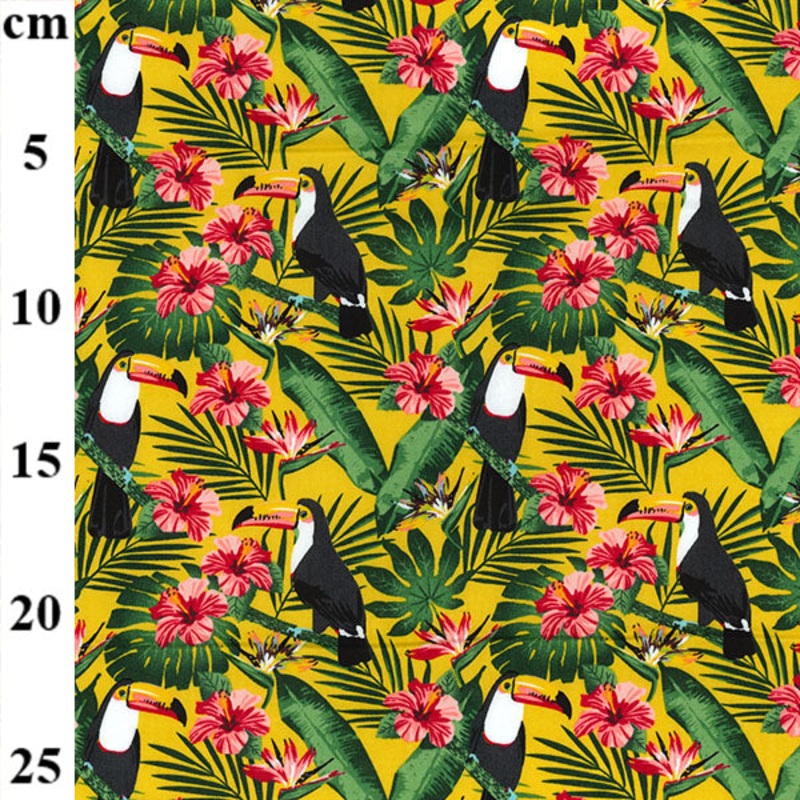 100% Cotton Poplin Toucan Birds on Yellow Background Fabric x 110cm/44 inches T120
