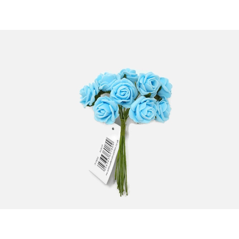 12 Miniature Foam Roses – Aqua