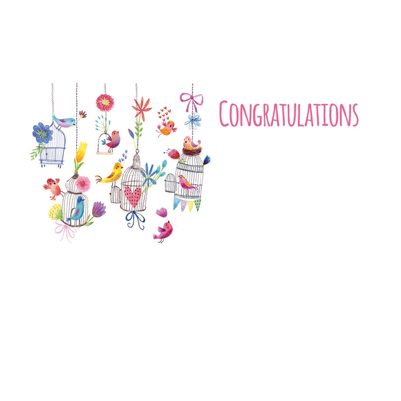 50 Florist Cards – Congratulations – Whimsical Bird & Cage