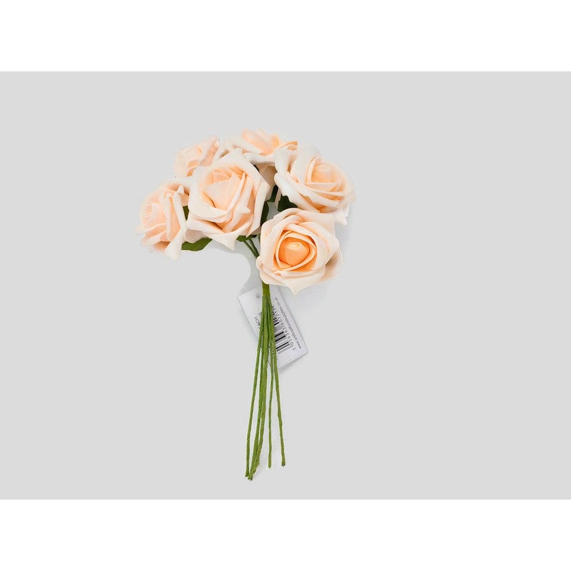 6 Head Foam Rose Bunch –  Ice Peach