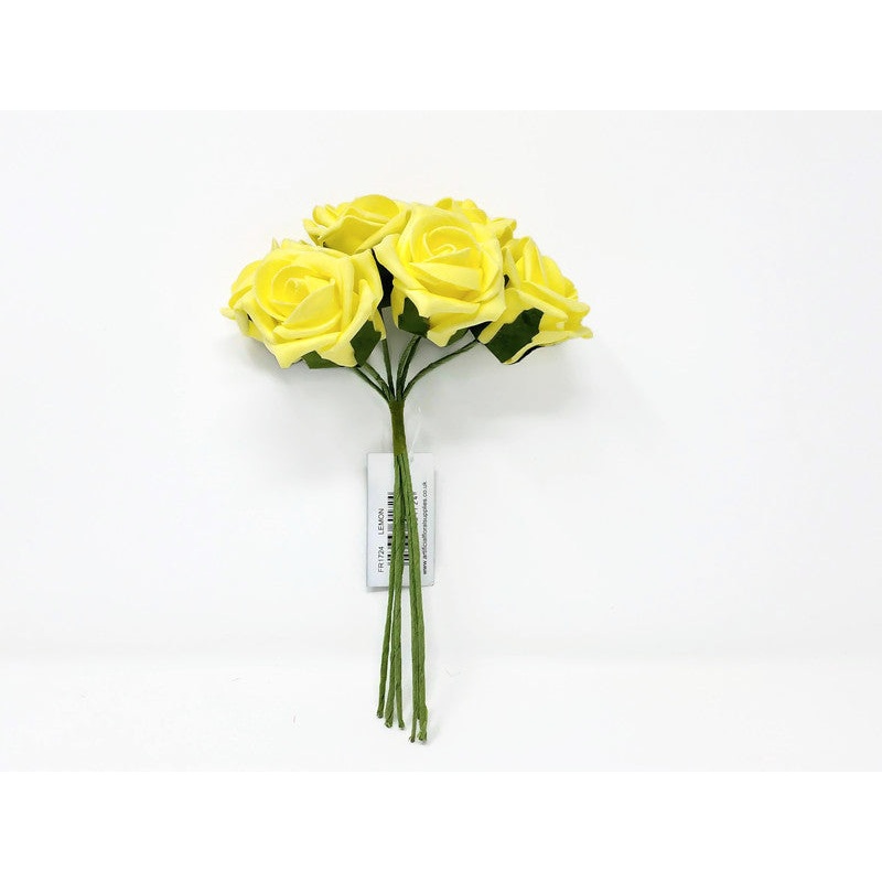 6 Head Foam Rose Bunch –  Lemon