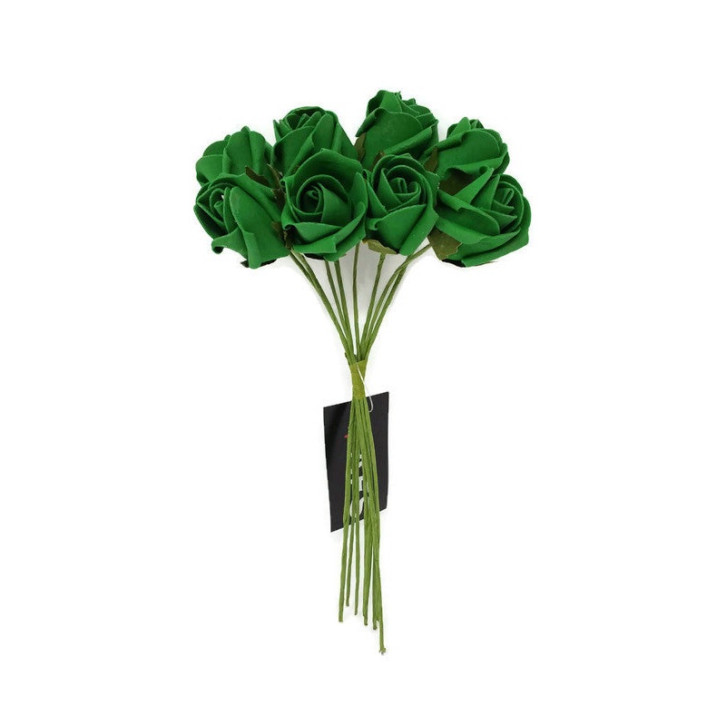 8 Head Foam Rose Bud Bunch – Emerald Green