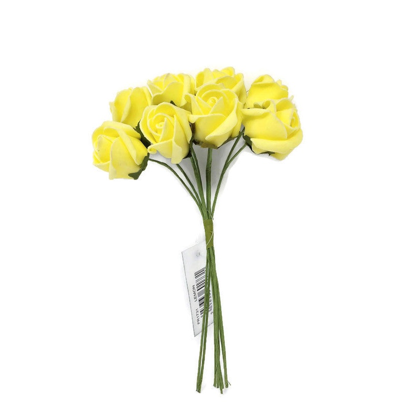 8 Head Foam Rose Bud Bunch – Lemon