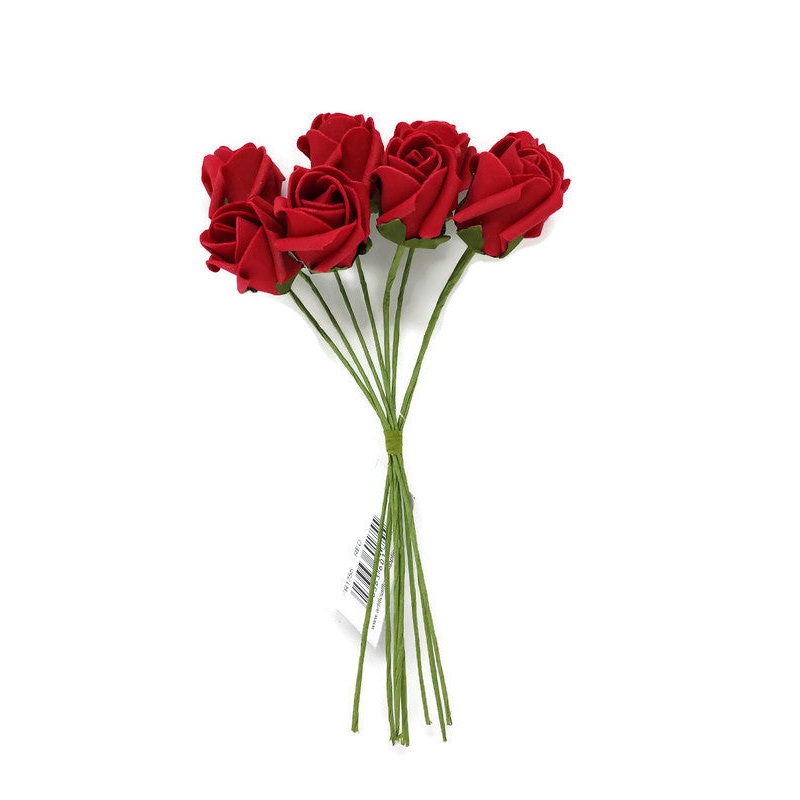 8 Head Foam Rose Bud Bunch – Red