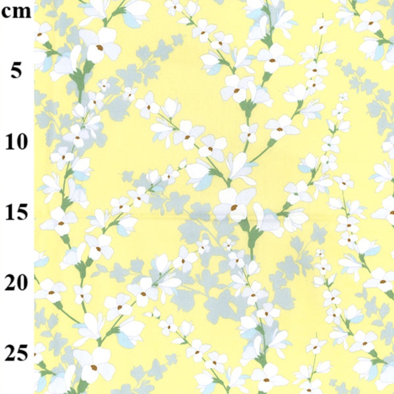 Blossom on Lemon Yellow Background100% Cotton Fabric x 110cm  Width T114