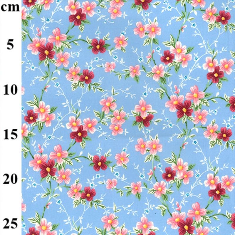 Cosmos Daisy on Blue Background Fabric Width: 110cm (44 inches) 1 Metre, 100% Cotton Poplin