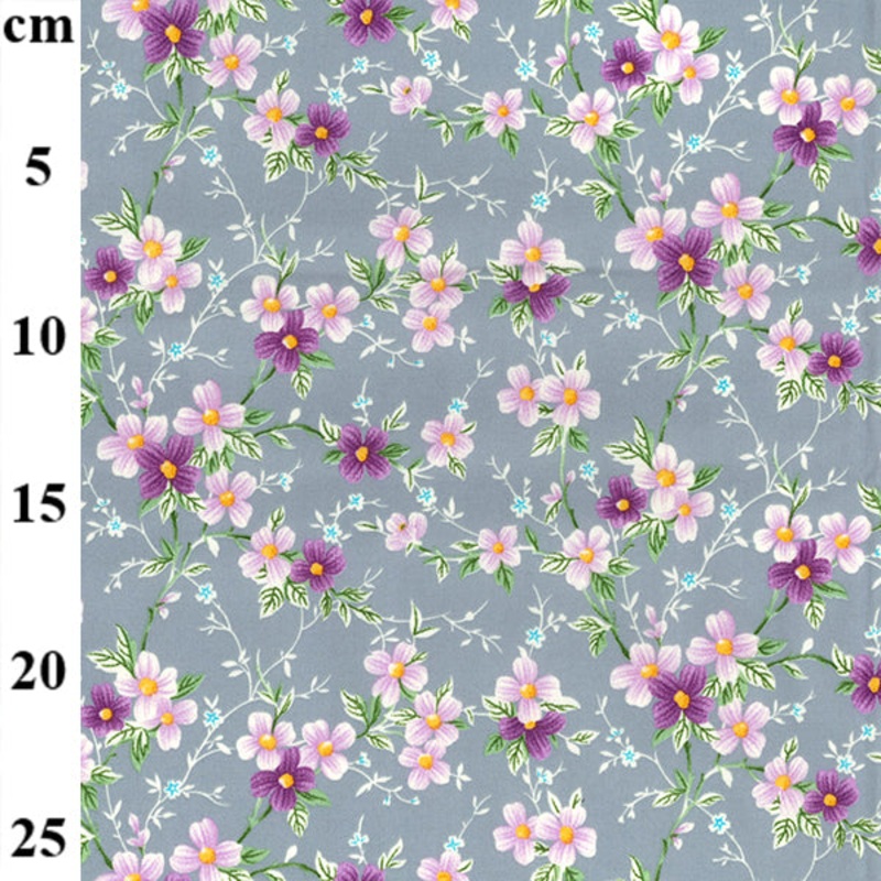 Cosmos Daisy on Grey Background Fabric Width: 110cm (44 inches) 1 Metre, 100% Cotton Poplin T128