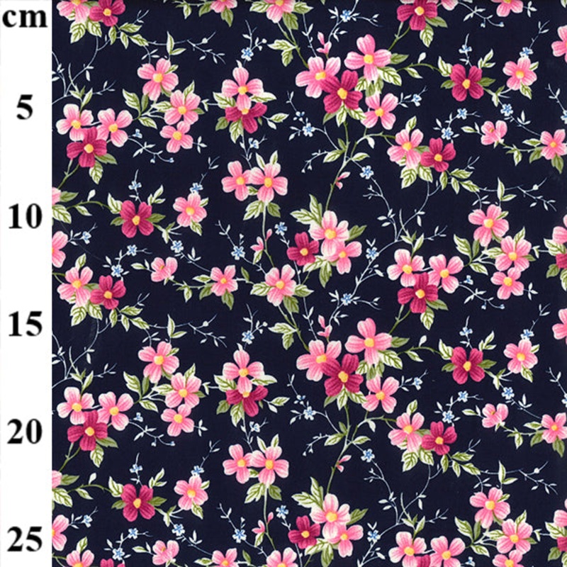 Cosmos Daisy on Navy Background Fabric Width: 110cm (44 inches) 1 Metre, 100% Cotton Poplin T127