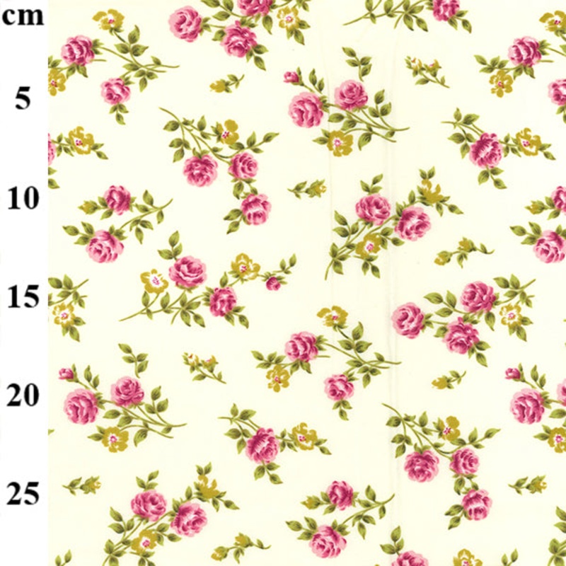 Cream Fabric with Cerise Roses 100% Cotton – 1 Metre – 44 width