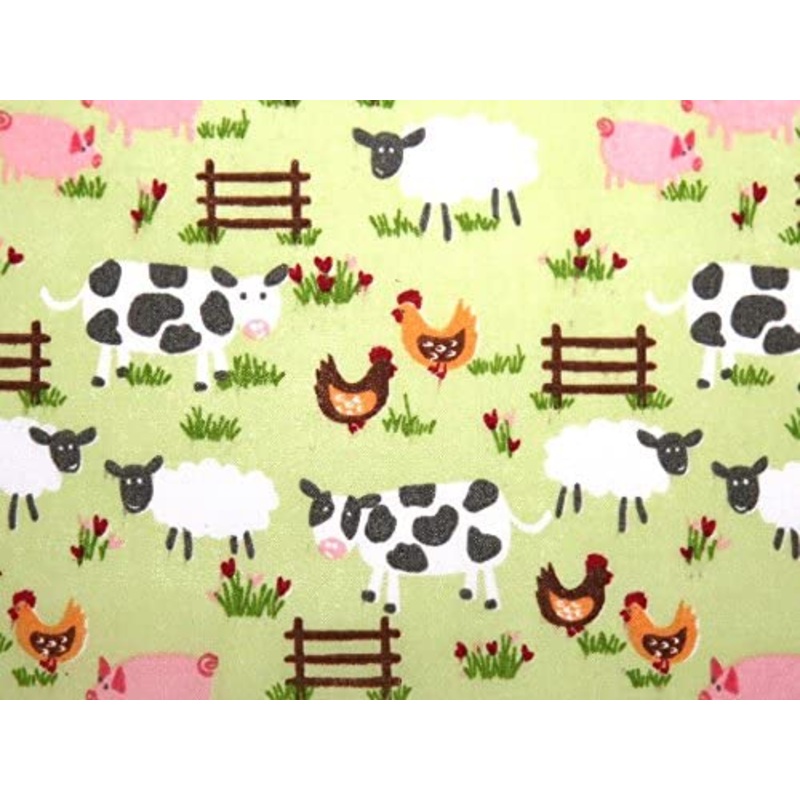 Green Polycotton Fabric Farm Yard Animals 112cm / 44 Width, 1 Metre T210