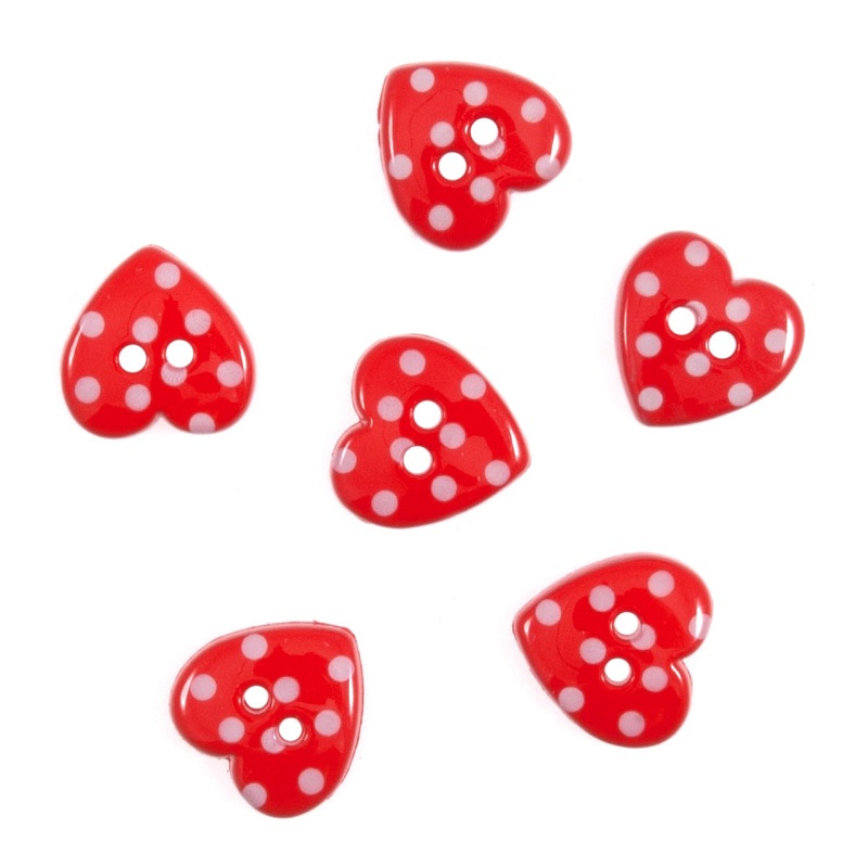 Novelty Craft  Buttons, Dotty Hearts – Pack of 6 – 1.5cm approx