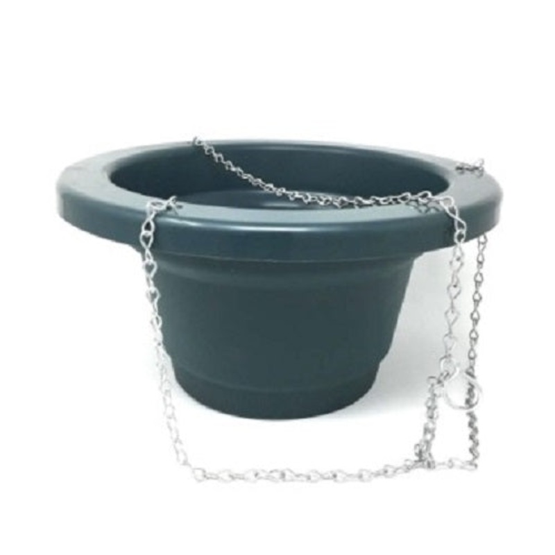 Plastic Hanging Basket With Metal Chain – Dark Green