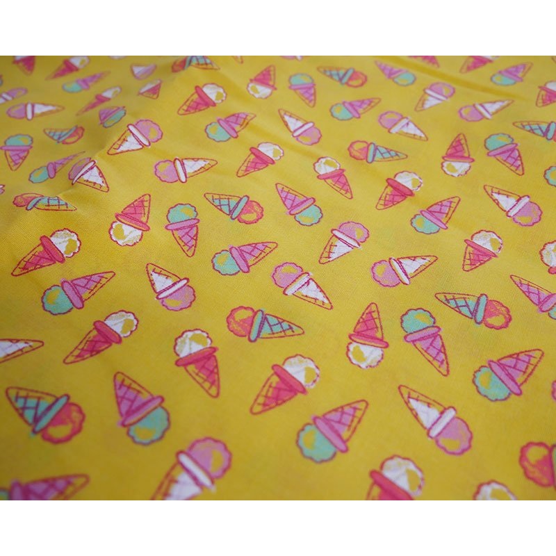 Polycotton Ice Creams on Yellow Background Summer 45 Width – T202