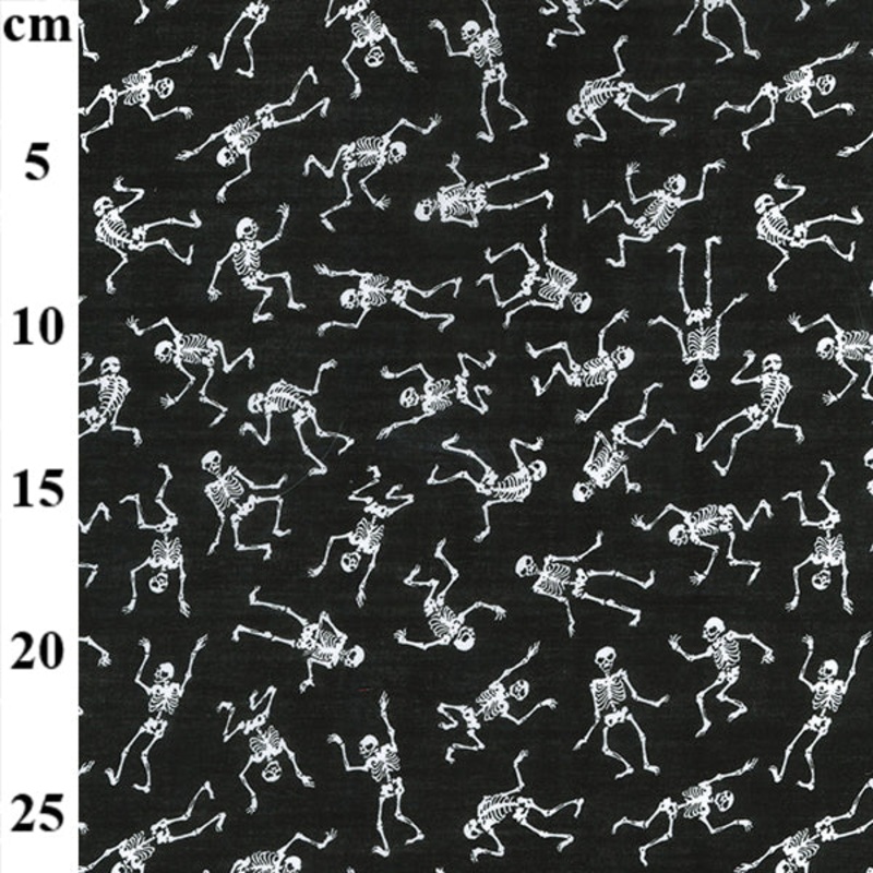 Skeleton Bodies Black and White Polycotton Fabric  – 1 Metre -10cm/43  Width
