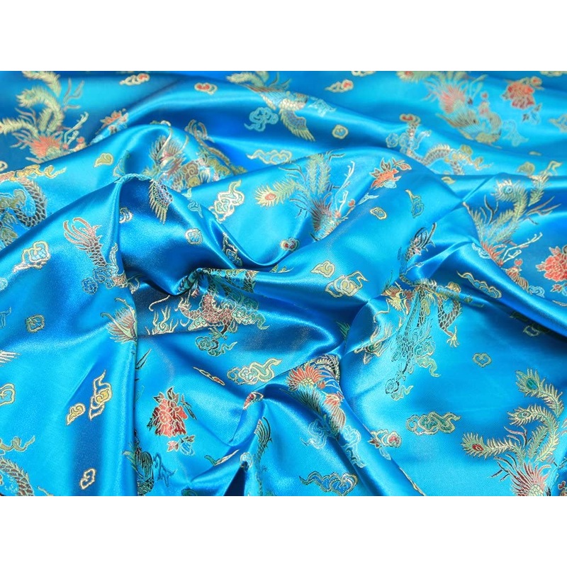 Turquoise Chinese Dragon Brocade Fabric 36 Width / 91.5cm, 1 Metre T145
