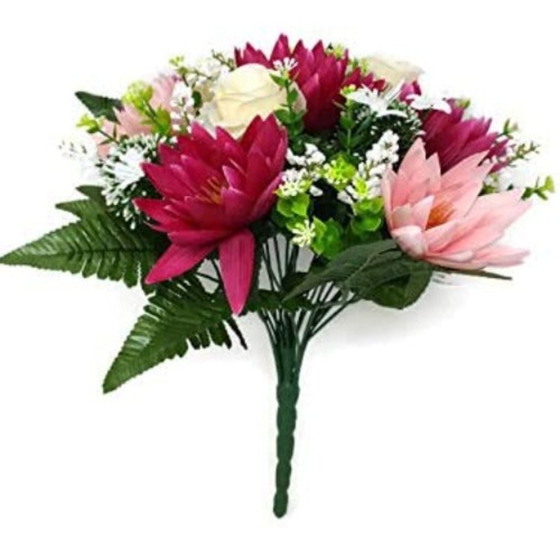 Water Lily Rose & Pom Pom Bush – Pink & Fuchsia