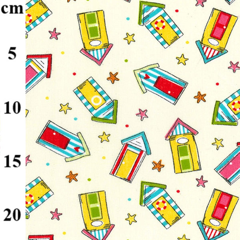 1 Metre Beach Hut Polycotton Fabric on Ivory Background x 110cm / 43 T217