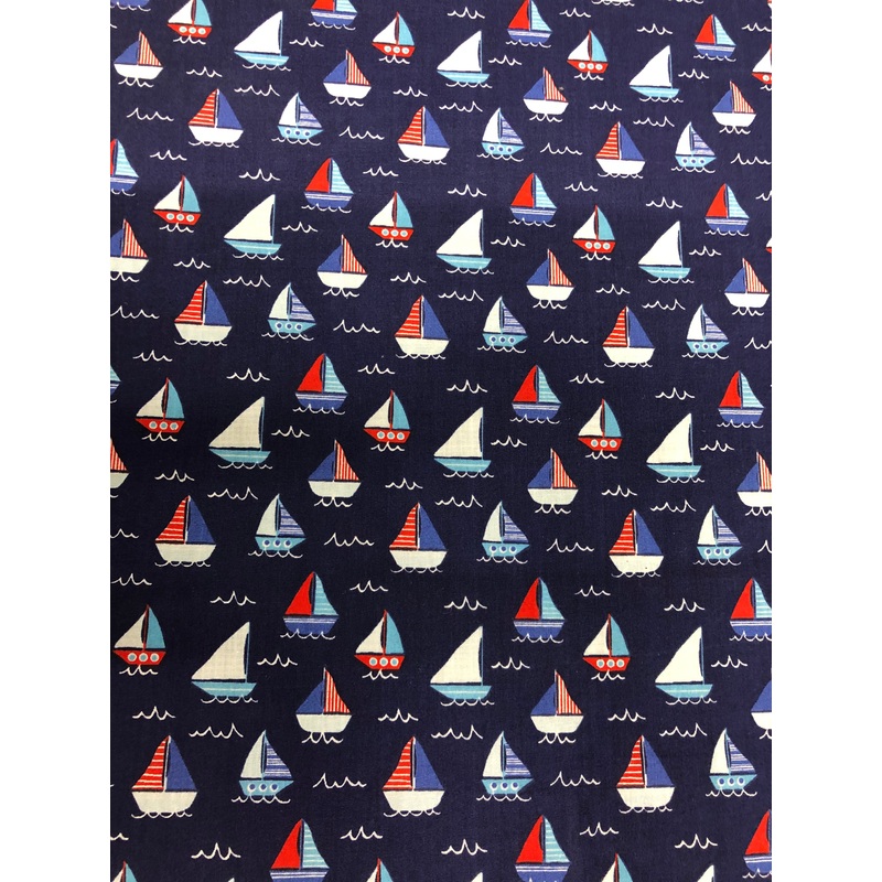 1 Metre Navy Sailing Boats Polycotton Fabric x 110cm / 43