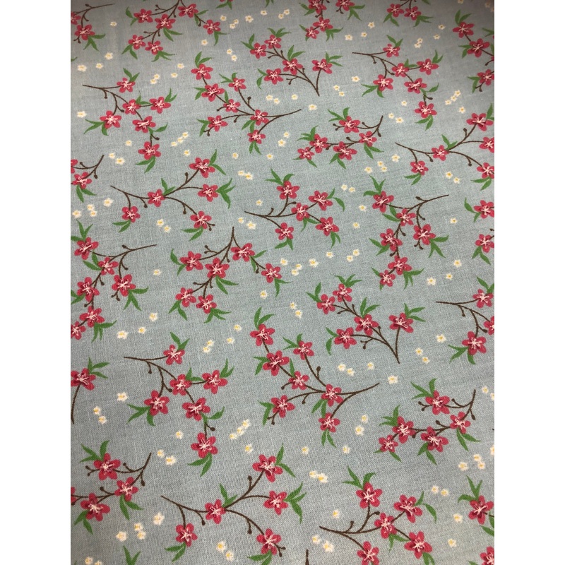 1 Metre Pink Blossom Polycotton Fabric on Baby Blue Background x 110cm / 43 T225