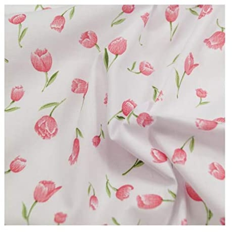 1 Metre Pink Tulips Printed Japanese Polycotton Fabric – 45 Width- till code ep3