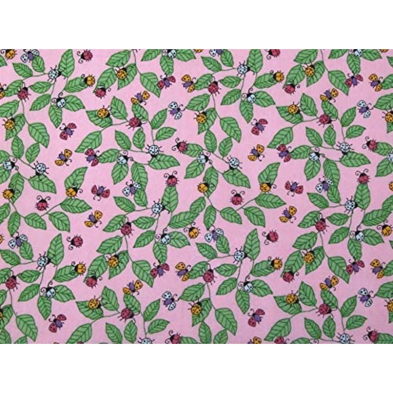 1 Metre Polycotton Ladybirds on Pink Background 45 Width T205