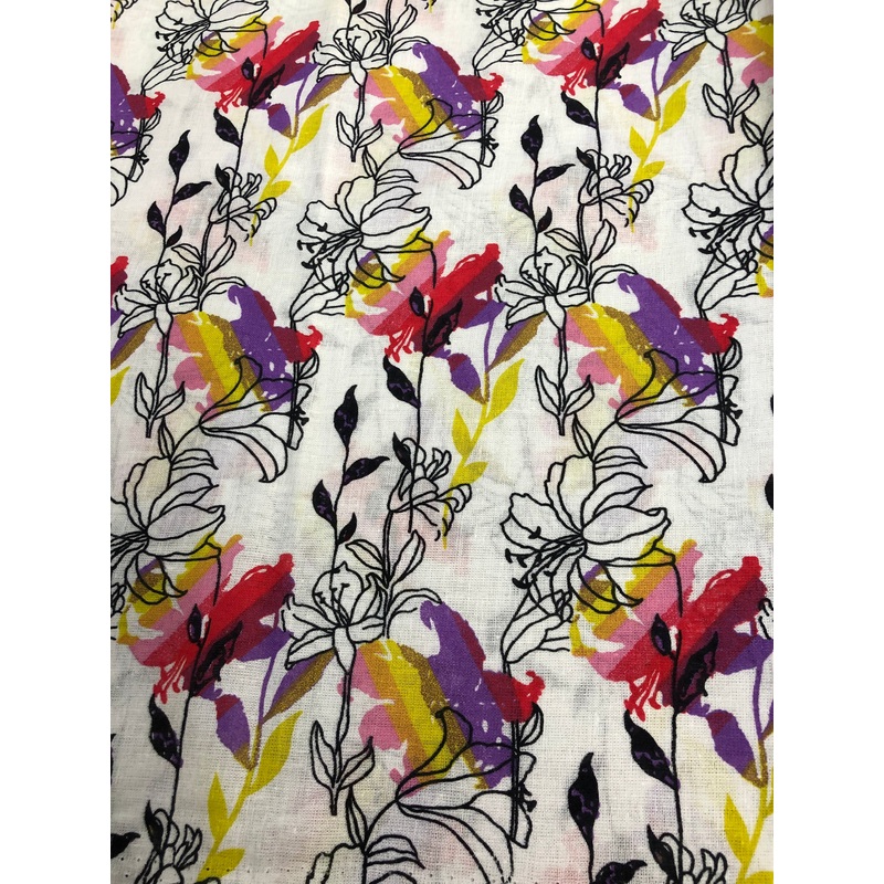 1 Metre Rainbow Tropical Flowers 100% Cotton Fabric Width: 112cm/44 inches