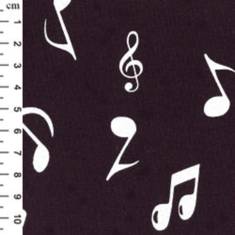 100% Cotton Fabric x 110cm/44 – Musical Notes on Black Background
