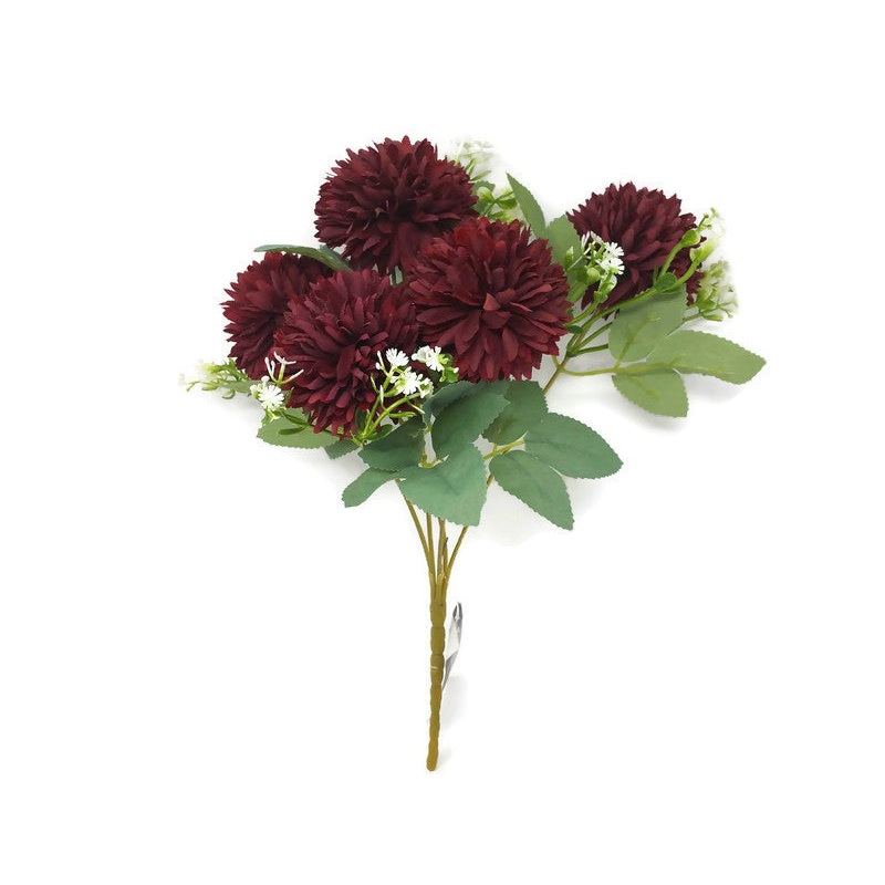 5 Stem Spiky Chrysanthemum Bush x 30cm – Burgundy