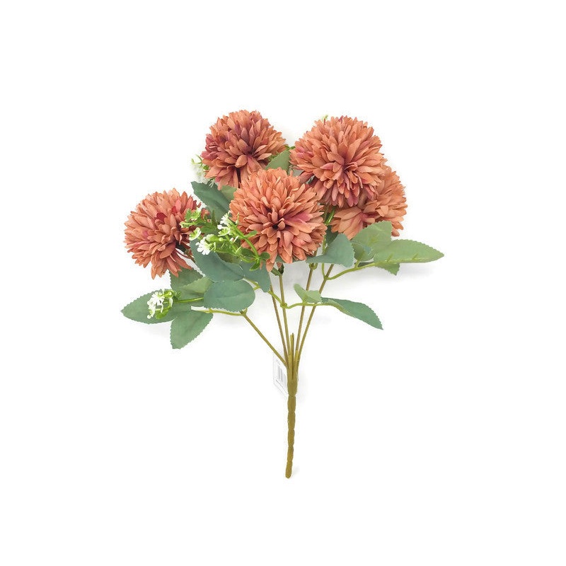 5 Stem Spiky Chrysanthemum Bush x 30cm – Dusky Pink/Salmon
