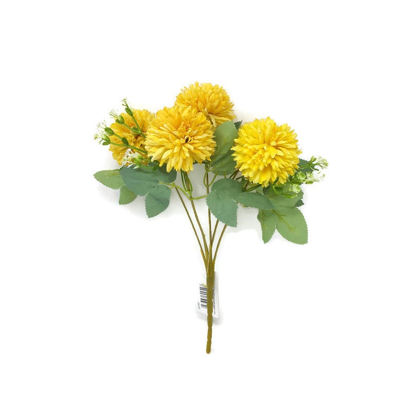 5 Stem Spiky Chrysanthemum Bush x 30cm – Mustard Yellow