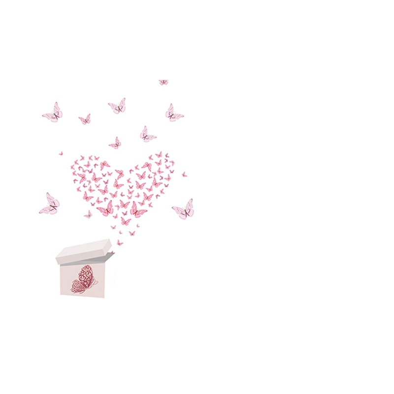 50 Blank Florist Cards – Pink Butterflies Flying out of a Box