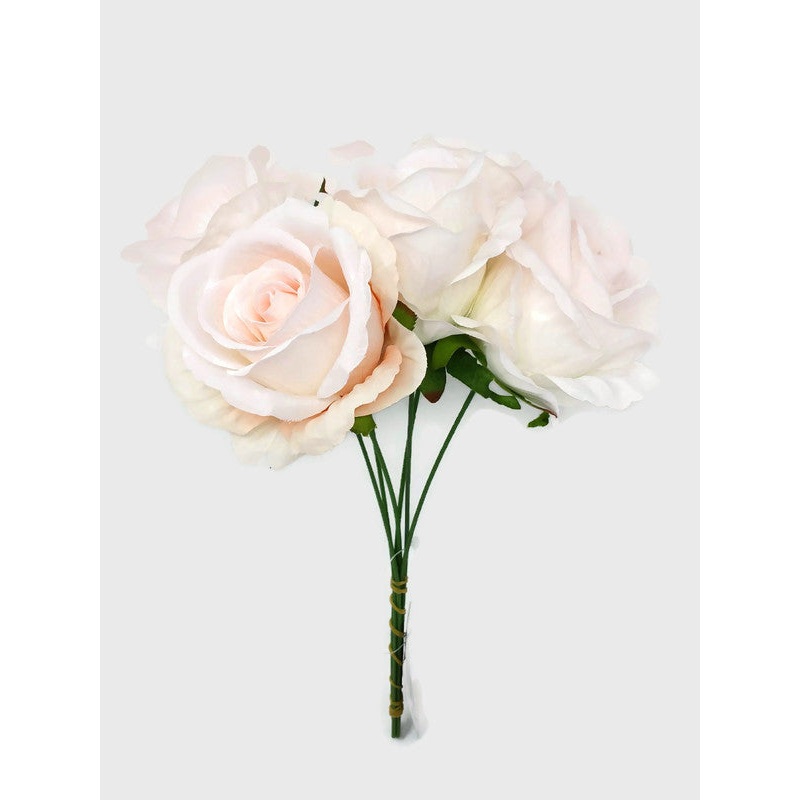 6 Wired Stem Rose Bundle x 26cm – Light Pink