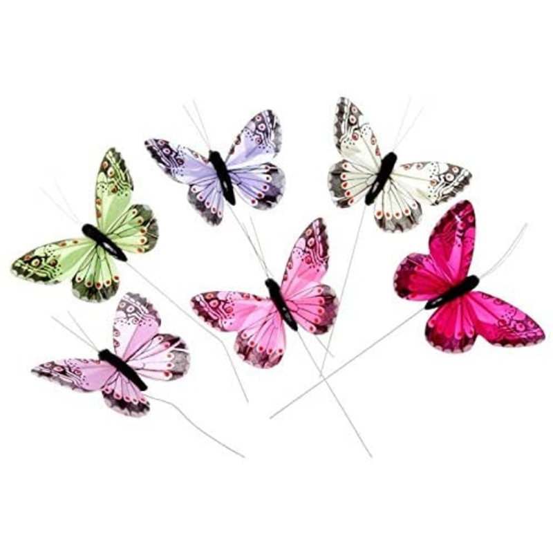 7cm Jewel Tone Feather Butterflies – Hot Pink, Purple, Cream, Green, Fuchsia and Pale Pink JB0710
