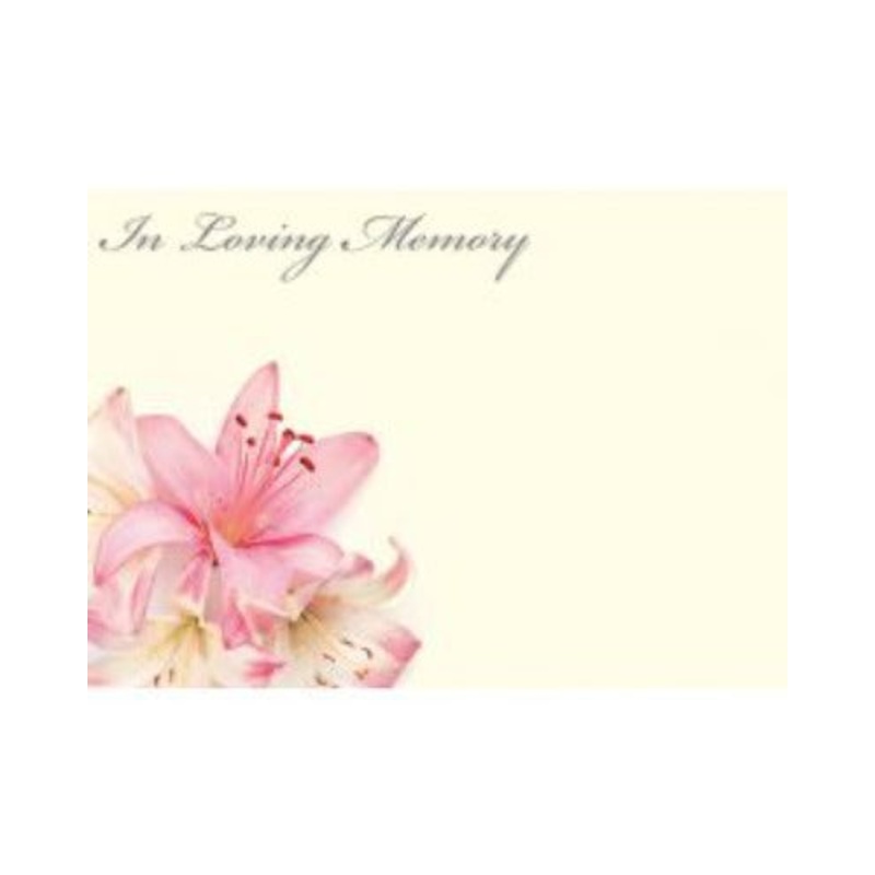9 Large Florist Sympathy Message Cards – 12.5 x 9cm –  In Loving Memory Pink Lily