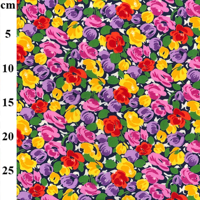 Dark 100% Cotton Watercolour Painted Look Style Flower Print x 45 – 1 Metre