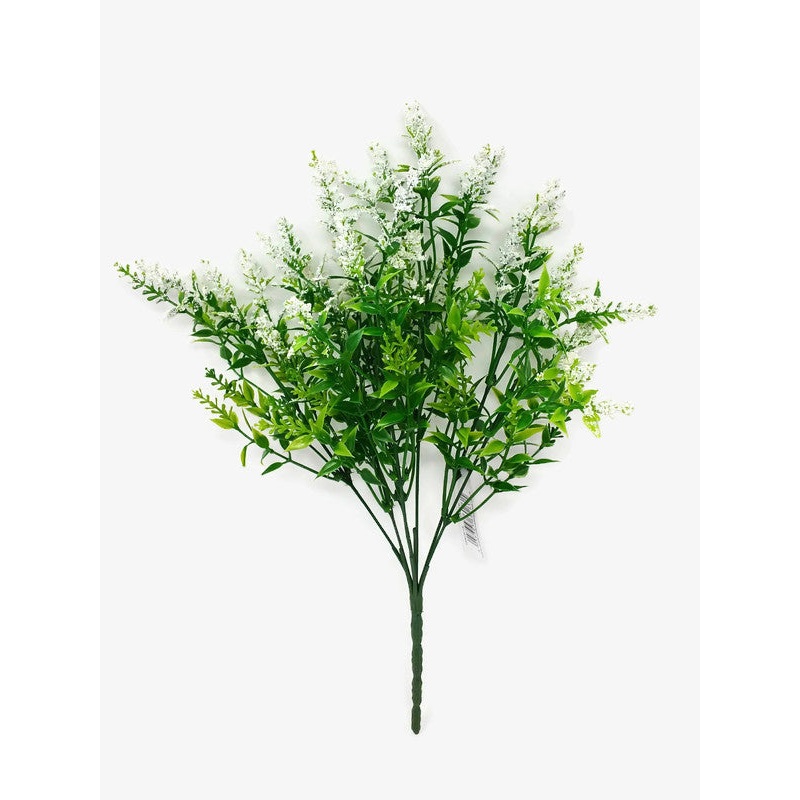 Green Leaf & White Wild Seed Bush x 35cm