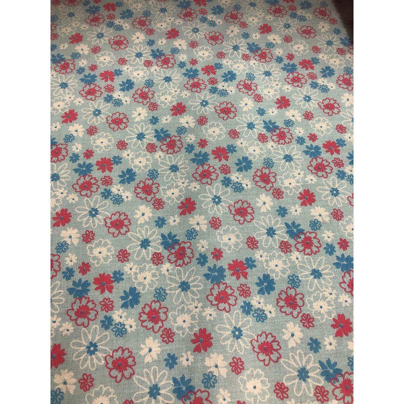 Polycotton Baby Blue Floral Fabric – 45 Width – 1 Metre – Cerise, White, Blue Flowers T222