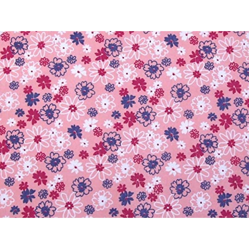 Polycotton Baby Pink Floral Fabric – 45 Width – 1 Metre – Purple, White, Cerise Flowers