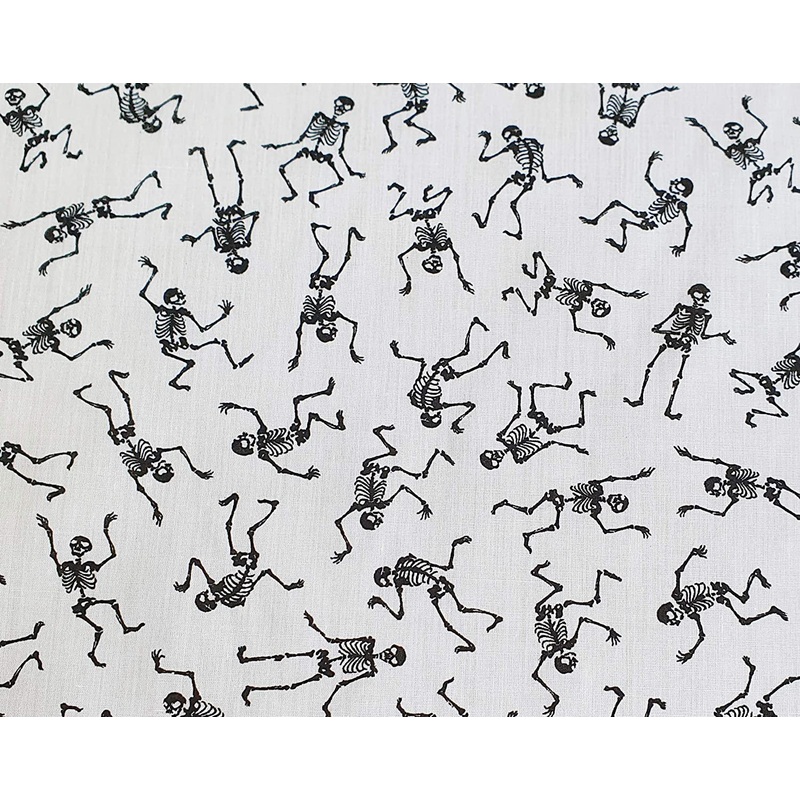 Polycotton Black Skeletons on White Background Fabric – 45 Width – 1 Metre T241