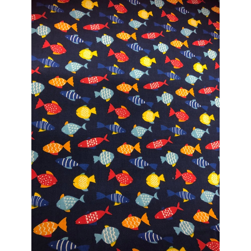 Polycotton Colour Fish on Navy Blue Background Fabric – 45 Width – 1 Metre