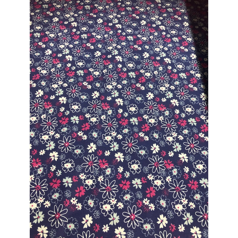 Polycotton White & Pink Floral on Navy Background Fabric – 45 Width – 1 Metre T224