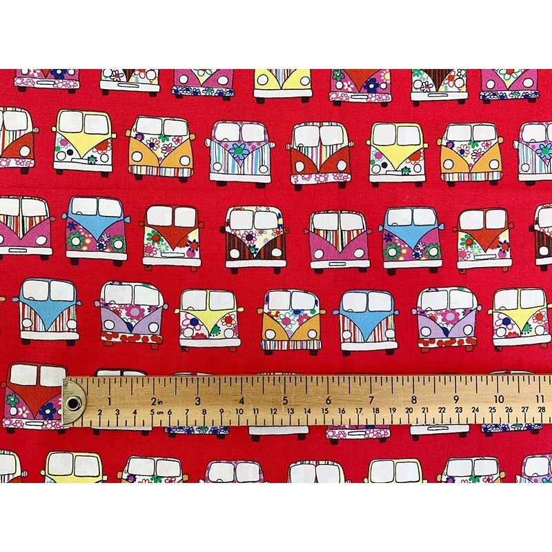 Red Rose & Hubble 100% Cotton Poplin Fabric – Fun VW CamperVan Print