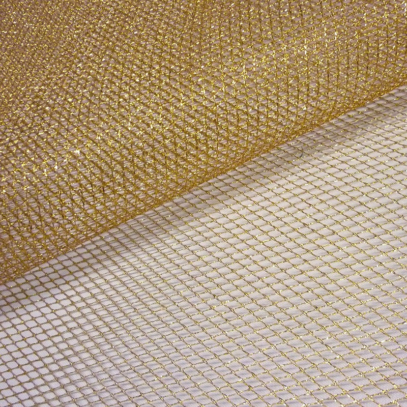 1 Metre Metallic Glitter Flare Free Dress Net Fabric x 132cm – Gold