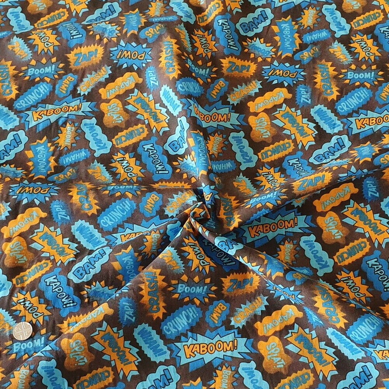 1 Metre Superhero Blue and Orange Polycotton Fabric x 112cm / 44