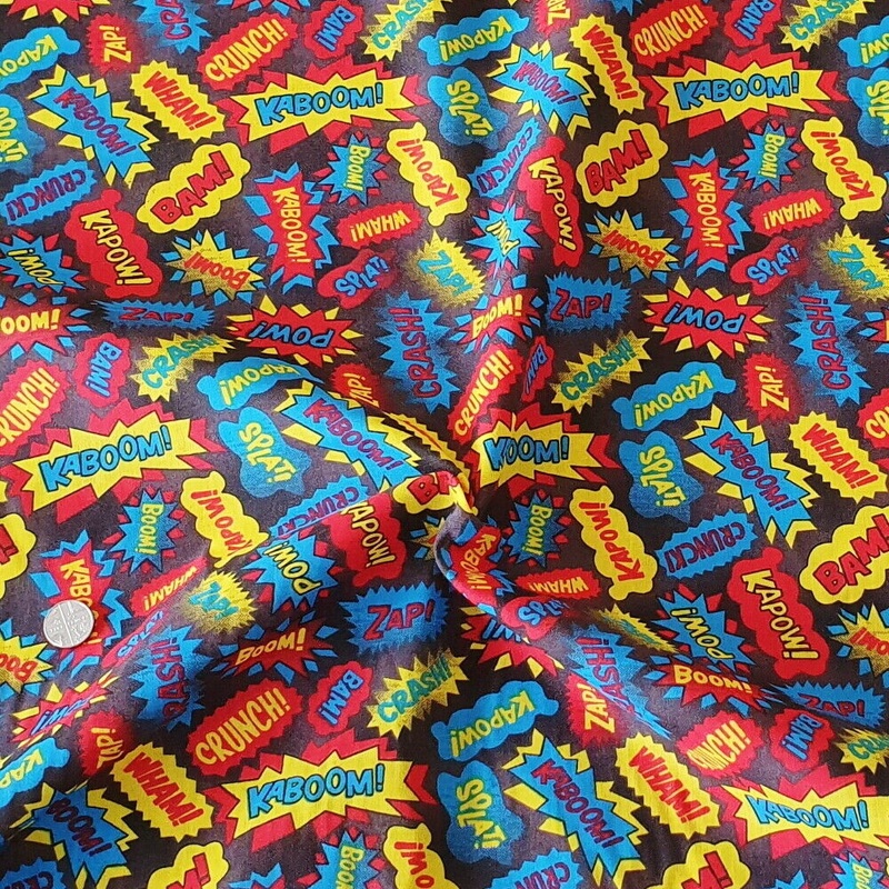 1 Metre Superhero Yellow and Reds Polycotton Fabric x 112cm / 44