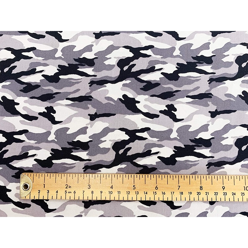 1M 100% Cotton Poplin Arctic Camouflage Fabric x 112cm / 44 Grey Black
